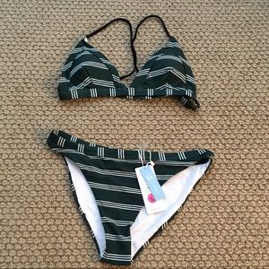 Cupshe Striped Teal Triangle Bikini